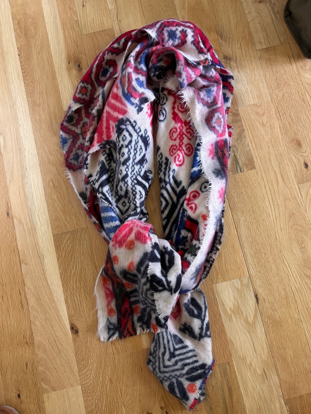 Anthropologie Scarf Boho Pattern Geometric Tribal Multicolor Red Patchwork Blue